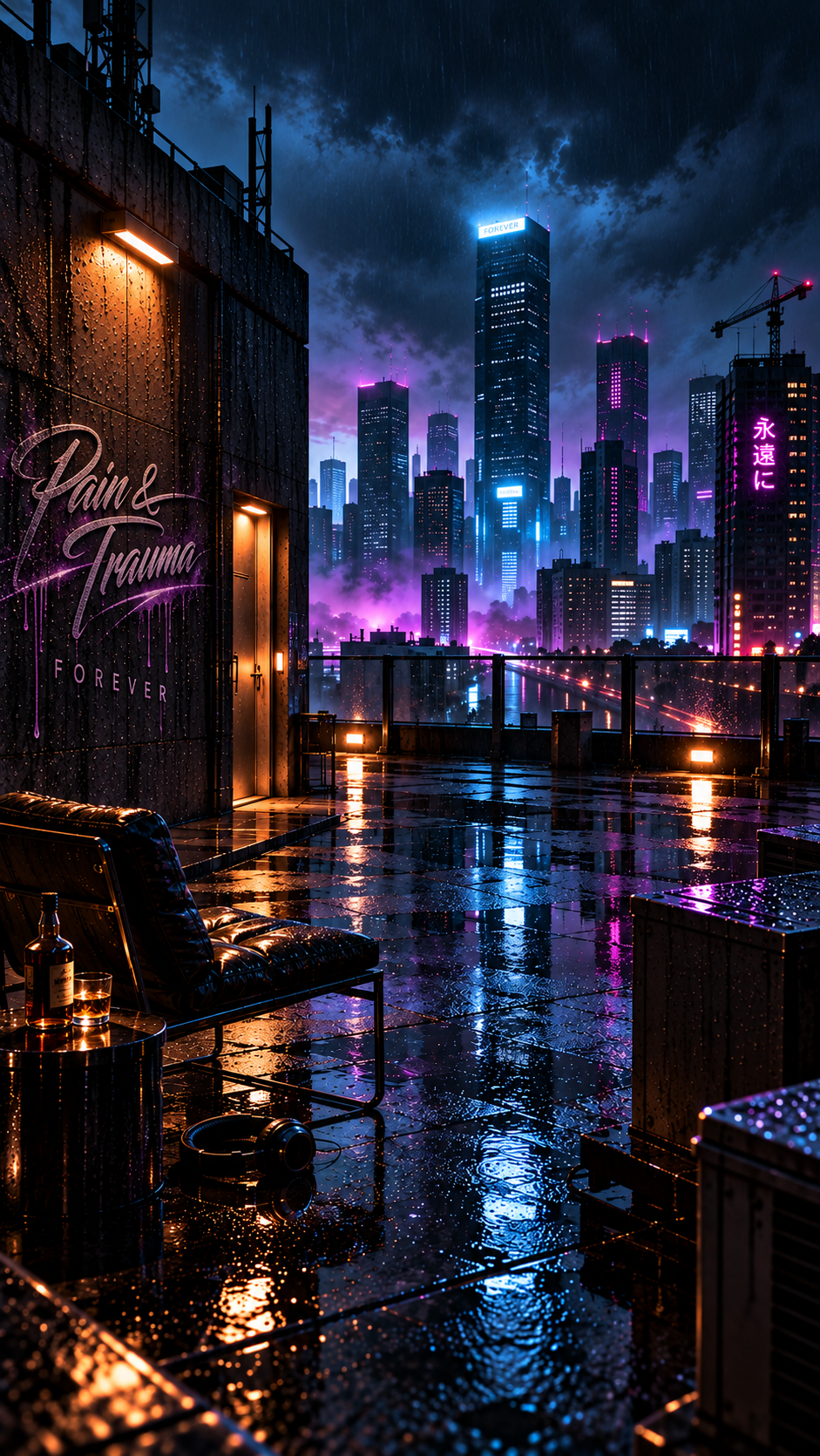 Rooftop city portrait artwork