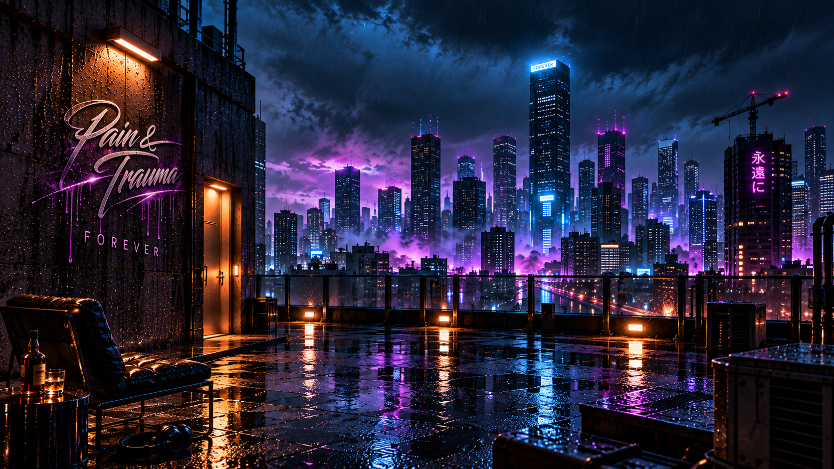 Rooftop city widescreen artwork